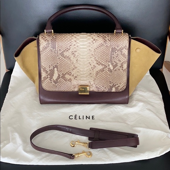 CELINE Python Tricolor Leather Medium Trapeze Bag - Picture 1 of 5